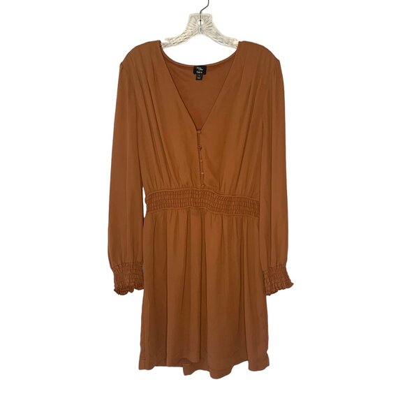 BAR III + Becca Tilley Brown Long Sleeve Smocked Waist Mini-Length Dress Large - Picture 4 of 11